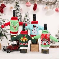 Christmas Wine Bottle Bags Cover, Cute Red Wine Bottle Decorations Bag, Cartoon Christmas Decoration Wine Gift Felt Bag For Hotel Kitchen Table Decoration. Lightinthebox - thumbnail