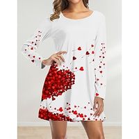 Women's Casual Dress T Shirt Dress Tee Dress Heart Print V Neck Mini Dress Cute Valentine's Day Date Long Sleeve Loose Fit White Pink Purple Summer Spring S M L XL 2XL Lightinthebox - thumbnail