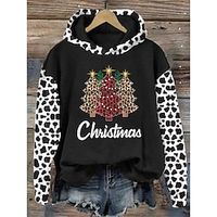 Women's Hoodie Sweatshirt Pullover Christmas Sweatshirt Sportswear Festival Print Black White Leopard Christmas Tree Christmas Casual Hoodie Long Sleeve Top Micro-elastic Fall  Winter Lightinthebox - thumbnail