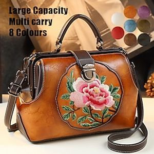 Women's Handbag Crossbody Bag Shoulder Bag Satchel PU Leather Party Daily Holiday Embroidery Flower Large Capacity Waterproof Durable Color Block Embroidery Flower Black White Red Lightinthebox