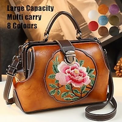 Women's Handbag Crossbody Bag Shoulder Bag Satchel PU Leather Party Daily Holiday Embroidery Flower Large Capacity Waterproof Durable Color Block Embroidery Flower Black White Red Lightinthebox
