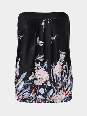 YOINS Black Random Floral Print Strapless Sleeveless Cami YOINS Black Random Floral Print Strapless Sleeveless Cami