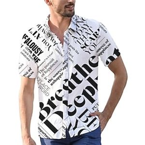 Men's Shirt 3D Print Letter Turndown Street Casual Button-Down Print Short Sleeves Tops Casual Fashion Breathable White  Summer Lightinthebox