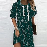 Women's Hoodie Dress Winter Dress Green Wine Long Sleeve Geometric Print Winter Fall Hooded Vacation Casual Fall Dress 2022 S M L XL XXL 3XL Lightinthebox - thumbnail