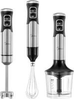 Midea Hand Blender Stainless Steel 4 In 1,1000 Watt Electric Pure Stick, 500 Ml, Chopper, 600 Ml Cup, Masher, Whisk, For Baby Food - MJBH6001W