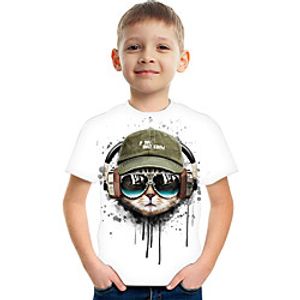 Kids Boys' T shirt Tee Short Sleeve Cat Graphic Animal Rainbow Children Tops Summer Active Cute 3-12 Years miniinthebox