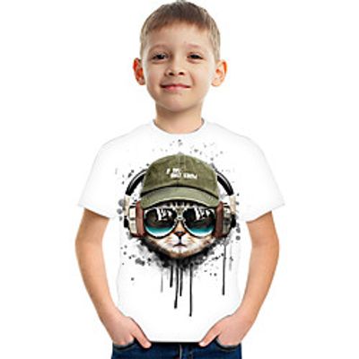 Kids Boys' T shirt Tee Short Sleeve Cat Graphic Animal Rainbow Children Tops Summer Active Cute 3-12 Years miniinthebox