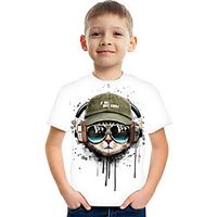 Kids Boys' T shirt Tee Short Sleeve Cat Graphic Animal Rainbow Children Tops Summer Active Cute 3-12 Years miniinthebox - thumbnail