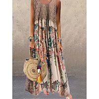 foreign trade cross-border european and american independent station printing hit color stitching round neck sleeveless long dress Lightinthebox - thumbnail