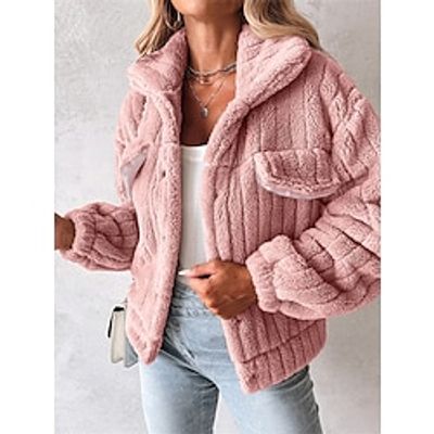 Women's Fleece Jacket Sherpa Jacket Teddy Coat Outdoor Street Daily Wear Fall Winter Regular Coat Regular Fit Windproof Warm Comtemporary Stylish Plush Jacket Long Sleeve Solid Color with Pockets Lightinthebox