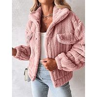 Women's Fleece Jacket Sherpa Jacket Teddy Coat Outdoor Street Daily Wear Fall Winter Regular Coat Regular Fit Windproof Warm Comtemporary Stylish Plush Jacket Long Sleeve Solid Color with Pockets Lightinthebox - thumbnail