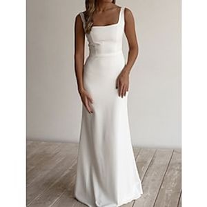 Engagement Casual Wedding Dresses Sheath / Column Scoop Neck Sleeveless Floor Length Stretch Fabric Bridal Suits Bridal Gowns With Solid Color 2023 miniinthebox
