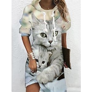 Women's Casual Dress Hoodie Dress Shift Dress Mini Dress White Yellow Brown Long Sleeve Animal Print Winter Fall Spring Hooded Fashion Daily 2022 S M L XL XXL 3XL miniinthebox