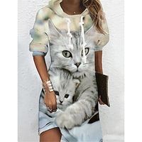 Women's Casual Dress Hoodie Dress Shift Dress Mini Dress White Yellow Brown Long Sleeve Animal Print Winter Fall Spring Hooded Fashion Daily 2022 S M L XL XXL 3XL miniinthebox - thumbnail