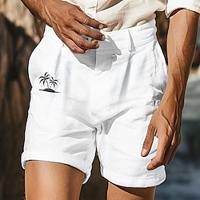 Men's Linen Shorts Summer Shorts Beach Shorts Button Pocket Coconut Tree Comfort Breathable Short Holiday Vacation Beach Hawaiian Boho ArmyGreen Black Lightinthebox