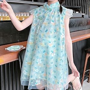 Kids Girls' Dress Floral Dress Outdoor Standing Collar Short Sleeve Fashion Dress 3-7 Years Summer Pink Green Lightinthebox