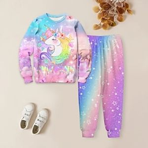 Girls' 3D Unicorn Sweatshirt  Sweatpants Set Pink Long Sleeve 3D Printing Spring Fall Active Fashion Cute Polyester Kids 3-12 Years Crew Neck Outdoor Street Date Regular Fit Lightinthebox