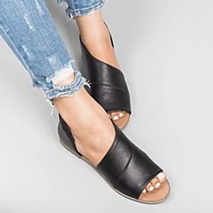 Women's Sandals Boho Bohemia Beach Flat Heel Round Toe PU Light Brown Black Red miniinthebox