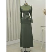 A-Line Evening Gown Christmas Elegant Dress Formal Ankle Length Long Sleeve High Neck Satin with Glitter Ruched 2023 Lightinthebox - thumbnail