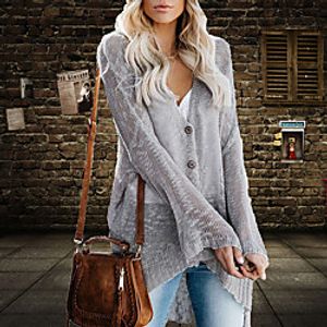 Women's Cardigan Ruffle Solid Color Stylish Basic Casual Cotton Long Sleeve Sweater Cardigans V Neck Fall Winter Blushing Pink Grey Black miniinthebox