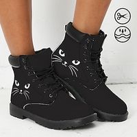 Women's Boots Print Shoes Combat Boots Animal Print Daily Booties Ankle Boots Flat Heel Round Toe Closed Toe Fashion Casual Faux Leather Lace-up Cat Black Pink Blue Lightinthebox - thumbnail