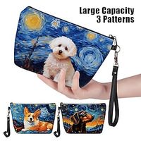 Women's Makeup Bag Pen Bag Wristlet Cosmetic Bag PU Leather Daily Holiday Travel Print Large Capacity Lightweight Durable Dog Navy Blue Royal Blue Blue miniinthebox