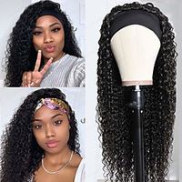 Human Hair Wig Long Kinky Curly With Headband Natural Easy dressing Best Quality New Capless Brazilian Hair Women's Natural Black #1B 12 inch 14 inch 16 inch Party Evening Daily Thanksgiving Lightinthebox - thumbnail