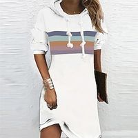 Women's Hoodie Dress Winter Dress White Long Sleeve Striped Print Winter Fall Hooded Vacation Casual Fall Dress 2022 S M L XL XXL 3XL Lightinthebox - thumbnail