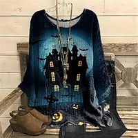 Women's Plus Size Tops Blouse Shirt Graphic Print Long Sleeve Crewneck Casual Halloween Halloween Daily Polyester Fall Winter Blue Lightinthebox - thumbnail