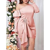 Women's Plus Size Party Dress Cocktail Dress Satin Dress Mini Dress Pink Long Sleeve Pure Color Ruched Spring Fall Winter One Shoulder Fashion Winter Dress Wedding Guest Vacation 2023 XL XXL 3XL 4XL Lightinthebox - thumbnail