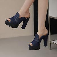 Women's Sandals Platform Sandals Daily Vacation Chunky Heel Open Toe Fashion Denim Loafer Blue Dark Blue Lightinthebox