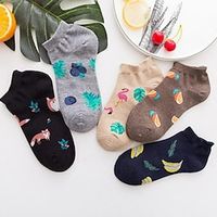5 Pairs Women's Ankle Socks Low Cut Socks Work Daily Flower Simple Classic Casual Socks Lightinthebox - thumbnail