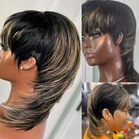 Short Pixie Cut Wigs for black Women Full Machine Made Wig With Bangs Dovetail Straight Highlight Real Human Hair Lightinthebox