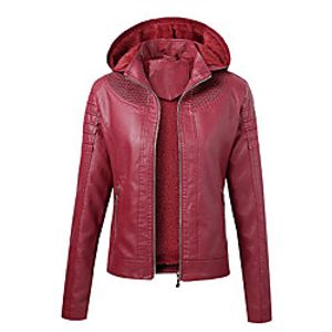 Women's Faux Leather Jacket Daily Fall  Winter Regular Coat Regular Fit Basic Jacket Long Sleeve Solid Colored Yellow Red miniinthebox