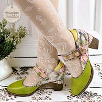 Women's Heels Pumps Mary Jane Handmade Shoes Vintage Shoes Wedding Party Floral Cone Heel Fantasy Heel Round Toe Elegant Vintage Leather Green Lightinthebox