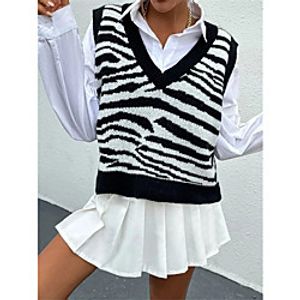 Women's Vest Classic Style Zebra Print Active Casual Sleeveless Sweater Cardigans V Neck Fall Winter Grey Black Coffee / Holiday miniinthebox