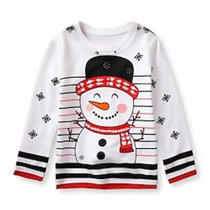 Christmas Girls' 3D Snowman Stripe Tee Shirt Long Sleeve 3D Print Fall Winter Active Fashion Cute Polyester Kids 3-12 Years Crew Neck Outdoor Casual Daily Regular Fit Lightinthebox