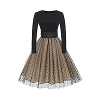 Women's Vintage Dress Party Dress Homecoming Dress Midi Dress Black Pink Red Long Sleeve Polka Dot Mesh Spring Fall Winter Crew Neck Vintage Christmas Wedding Guest Birthday 2023 S M L XL XXL Lightinthebox - thumbnail