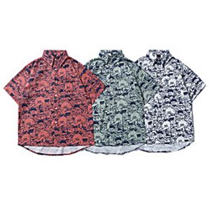 Men's Shirt Other Prints Graphic Button-Down Print Short Sleeve Casual Tops Basic Hawaiian Distressed Dark Green Brown Navy Blue / Summer miniinthebox