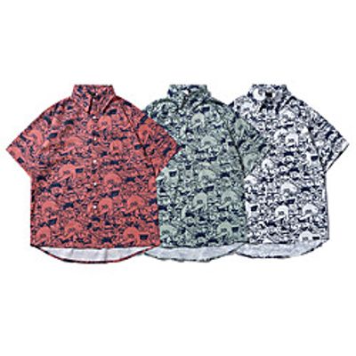 Men's Shirt Other Prints Graphic Button-Down Print Short Sleeve Casual Tops Basic Hawaiian Distressed Dark Green Brown Navy Blue / Summer miniinthebox