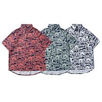 Men's Shirt Other Prints Graphic Button-Down Print Short Sleeve Casual Tops Basic Hawaiian Distressed Dark Green Brown Navy Blue / Summer miniinthebox - thumbnail