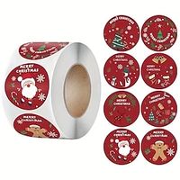 1roll, 500pcs Festive Christmas Stickers, Perfect For DIY Gift Wrapping Baking And Decorating, Box Seal Sticker, Seal Sticker, Business Commodity Packaging Sealing Stickers, Gift Box miniinthebox - thumbnail