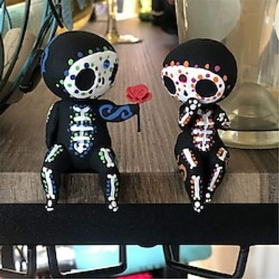 Sugar Skull Couple Statue Sugar Skull Figurine Resin Crafts Cute Statue Skull Resin Skull Statue Home Decor Adorable Skull Sculpture Memorial Statue miniinthebox
