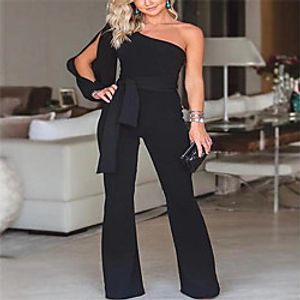 Women's Basic Office Festival Off Shoulder Black Jumpsuit Solid Colored miniinthebox