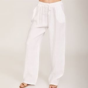 Women's Loungewear Bottom Pure Color Comfort Home Cotton Long Pant Pocket Spring Summer White Black Lightinthebox
