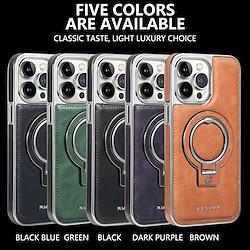 Phone Case For iPhone 15 Pro Max iPhone 14 13 12 11 Pro Max Plus Back Cover Ring Holder Magnetic Support Wireless Charging Retro Genuine Leather Stainless Steel Lightinthebox