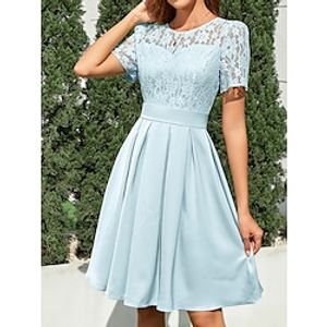 Women's Party Dress Lace Dress Homecoming Dress Midi Dress Yellow Pink Blue Short Sleeve Pure Color Lace Summer Spring Crew Neck Party Office Birthday Vacation 2023 S M L Lightinthebox