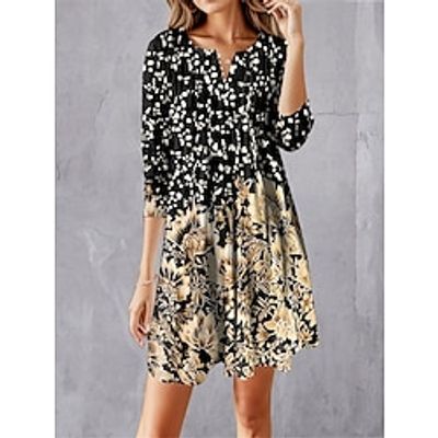 Women's Casual Dress Winter Dress Floral Print Button Crew Neck Mini Dress Fashion Streetwear Outdoor Daily Long Sleeve Regular Fit Royal Blue Blue Khaki Fall Winter S M L XL 2XL Lightinthebox