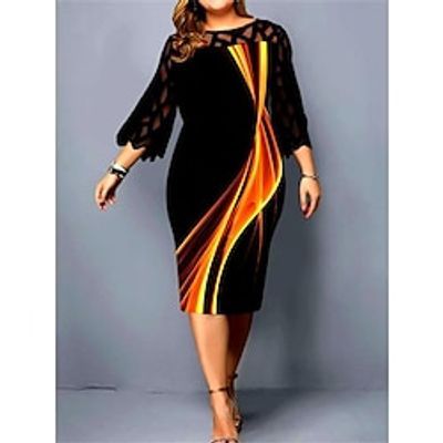 Women's Plus Size Party Dress Cocktail Dress Wedding Guest Dress Midi Dress Yellow 34 Length Sleeve Striped Lace Spring Fall Winter Crew Neck Fashion Wedding Guest Birthday Vacation 2023 L XL XXL Lightinthebox Women's Plus Size Party Dress Cocktail Dress Wedding Guest Dress Midi Dress Yellow 34 Length Sleeve Striped Lace Spring Fall Winter Crew Neck Fashion Wedding Guest Birthday Vacation 2023 L XL XXL Lightinthebox