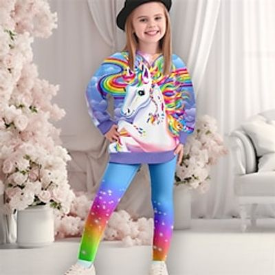 Girls' 3D Unicorn Sweatshirt  legging Set Pink Long Sleeve 3D Print Fall Winter Active Fashion Daily Polyester Kids 3-12 Years Crew Neck Outdoor Date Vacation Regular Fit Lightinthebox
